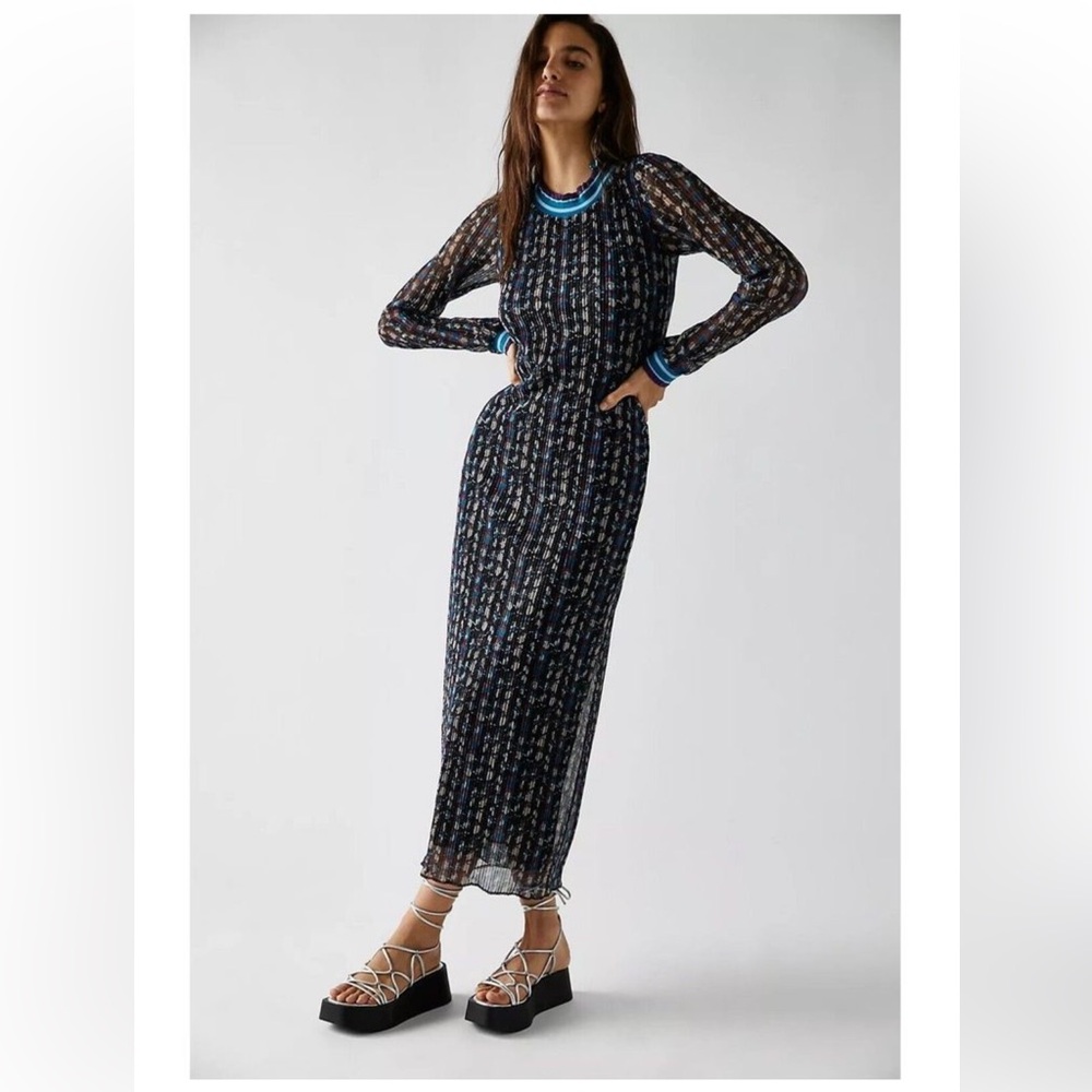 Free People Anna Sui Metallic Floral Long Sleeve Dress